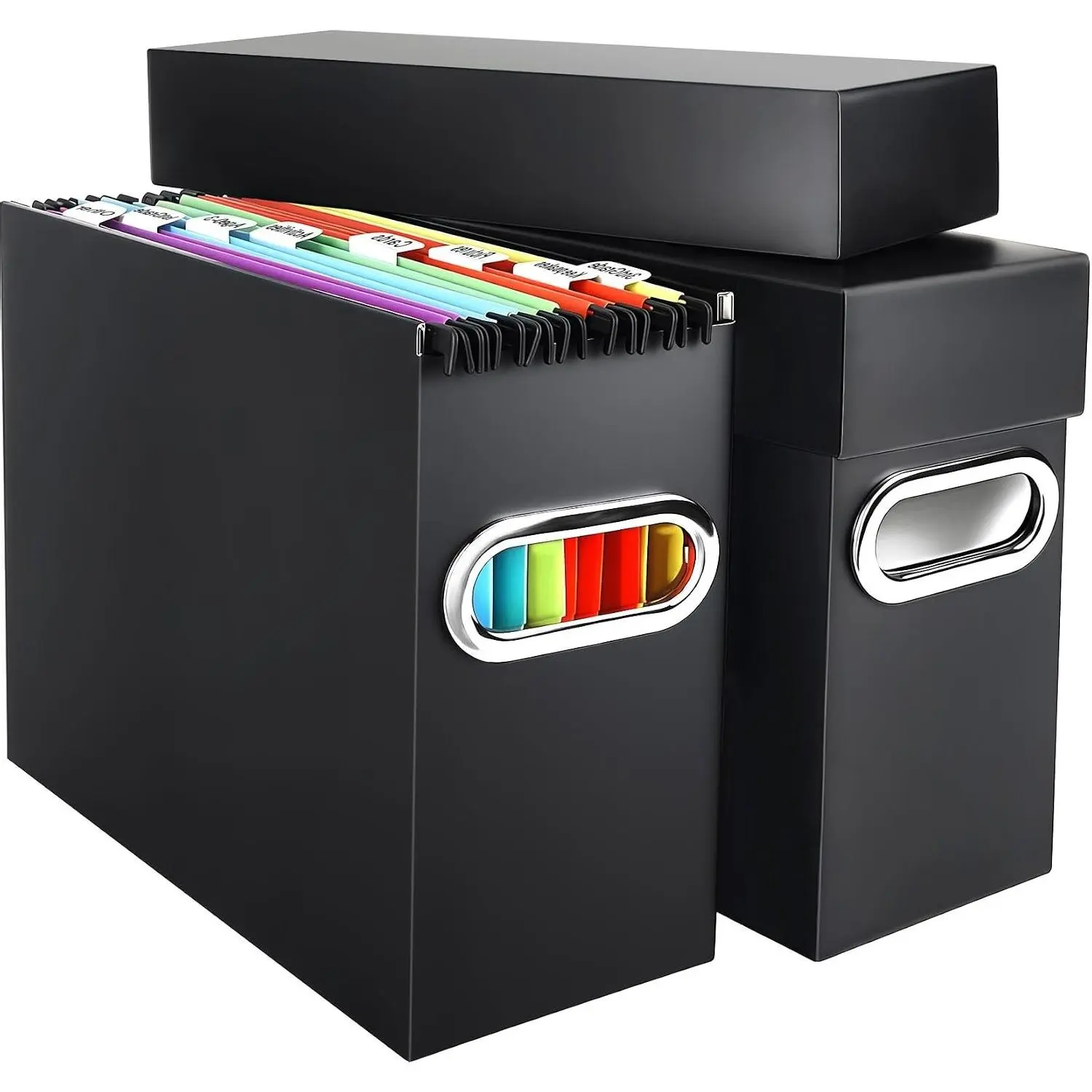 File Organizer Box with Lid & Handle, Thickened Cardboard Hanging File Storage Boxes for Letter Size, Portable Filing Organizer for Office, Home, Classroom, Black 2 PackGift