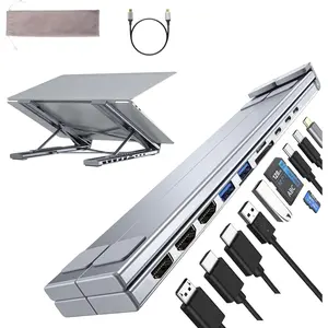 M94 Laptop Docking Station Stand 3 Monitors, 10 in 1 USB C Hub Triple 4K@60Hz Display with  HDMI, DisplayPort, Portable Laptop Stand with USB Ports, Dock Station  Holder (2 HDMI+DP)