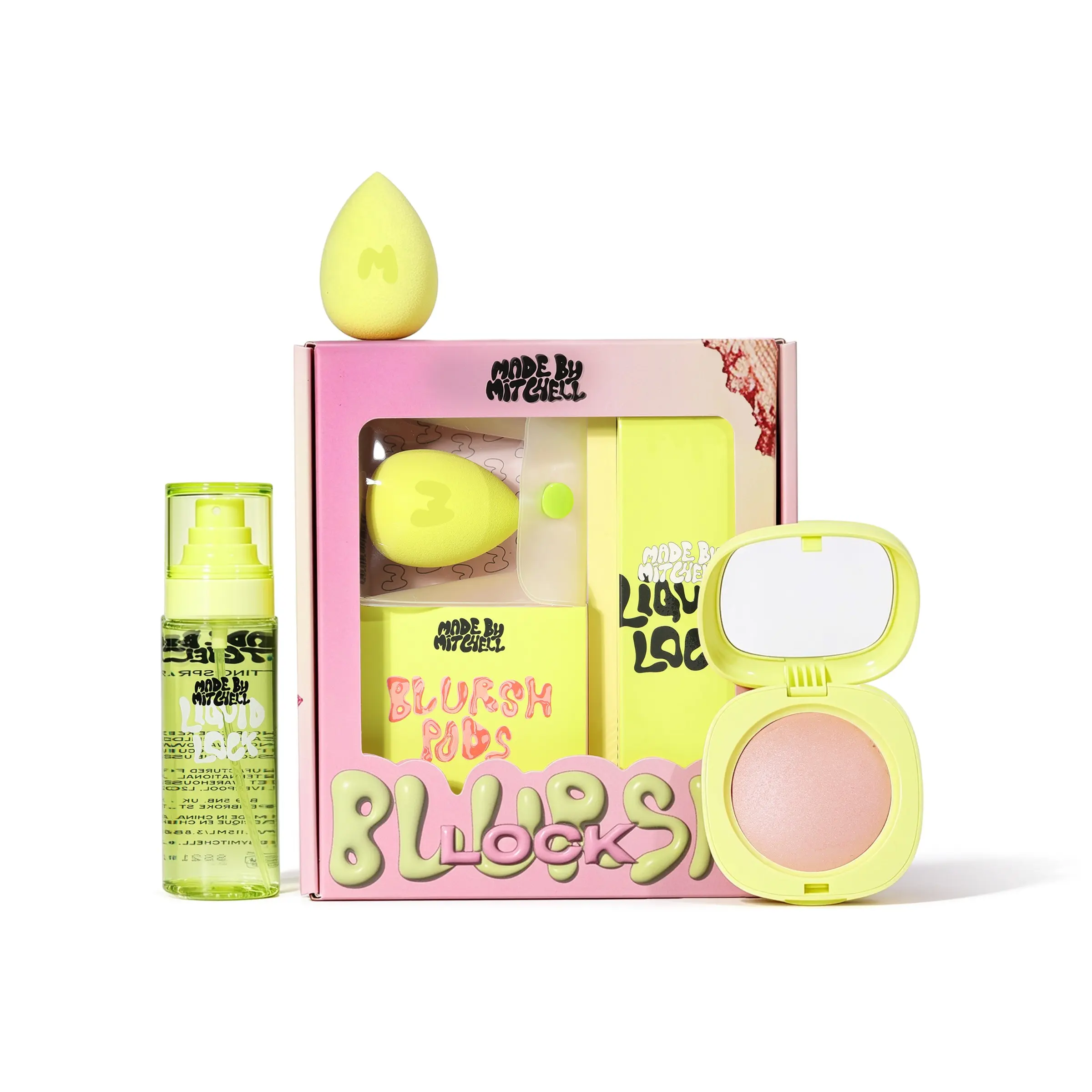 BLURSH LOCK BUNLDE- BLURSH PODS - LUMINOUS POWDER BLUSH TOPPER & LIQUID LOCK SETTING SPRAY- MADE BY MITCHELL