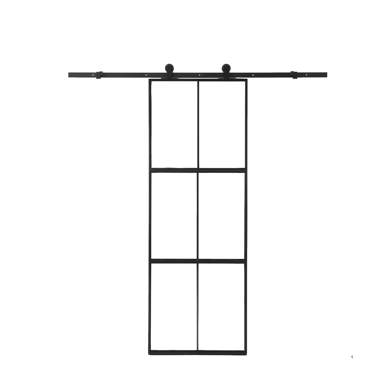 36x84-Inch 3-Window Aluminum Sliding Barn Door, Black, Frosted Glass, with Soft-Close Hardware Kit