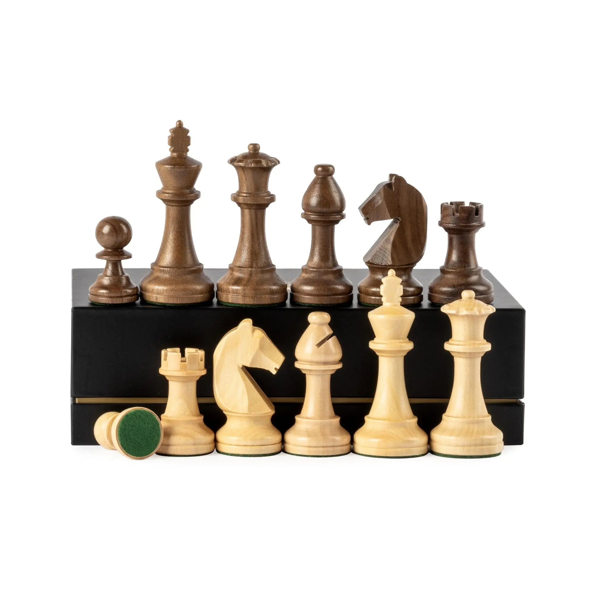 A&A Walnut Wood Staunton Chess Pieces - King Height 3.75"/9.5cm