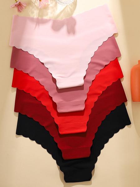 5-Pack Women's Soft Skin-Friendly Invisible Seamless Triangle Underwear, Fashionable Wave Edge Design for Daily Wear, Fitted for All Seasons