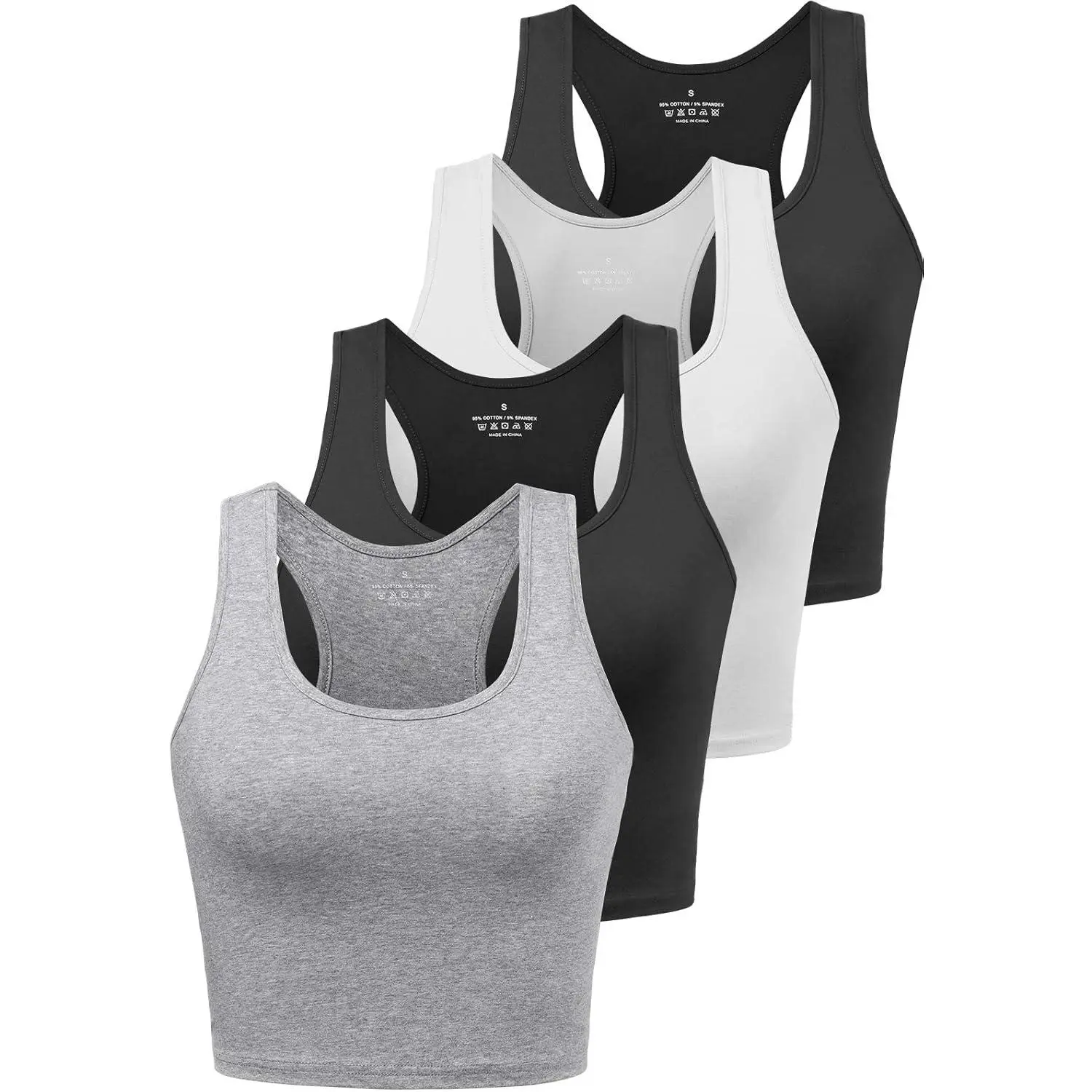 Women Cotton Racerback Workout Crop Tank Top 4 Pack Yoga Athletic Sports Exercise Undershirts