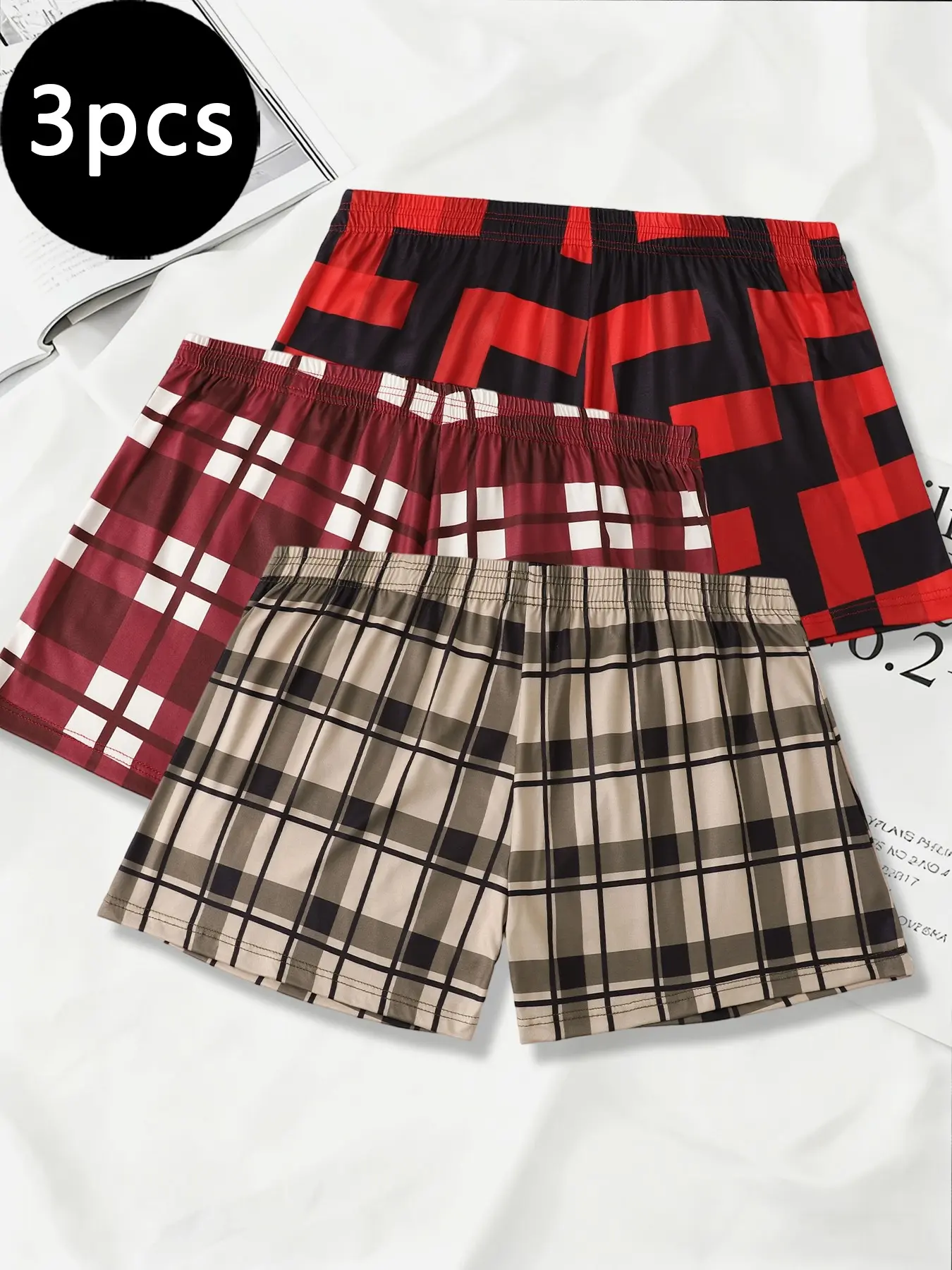 3-Pack Men's Loose Plaid Armani Pants, Mid-Waist Casual Sleepwear, Lightweight Comfortable for All Seasons, Ideal for Daily Wear
