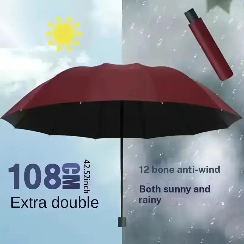 12-rib Reinforced Windproof Folding Umbrella, 1 Count Portable Manual Umbrella for Business, Travel, Rainy and Sunny Day, Rainproof Umbrella, Durable, Compact and Easy To Carry, Wind Resistant Umbrella, Lightweight Foldable Umbrella