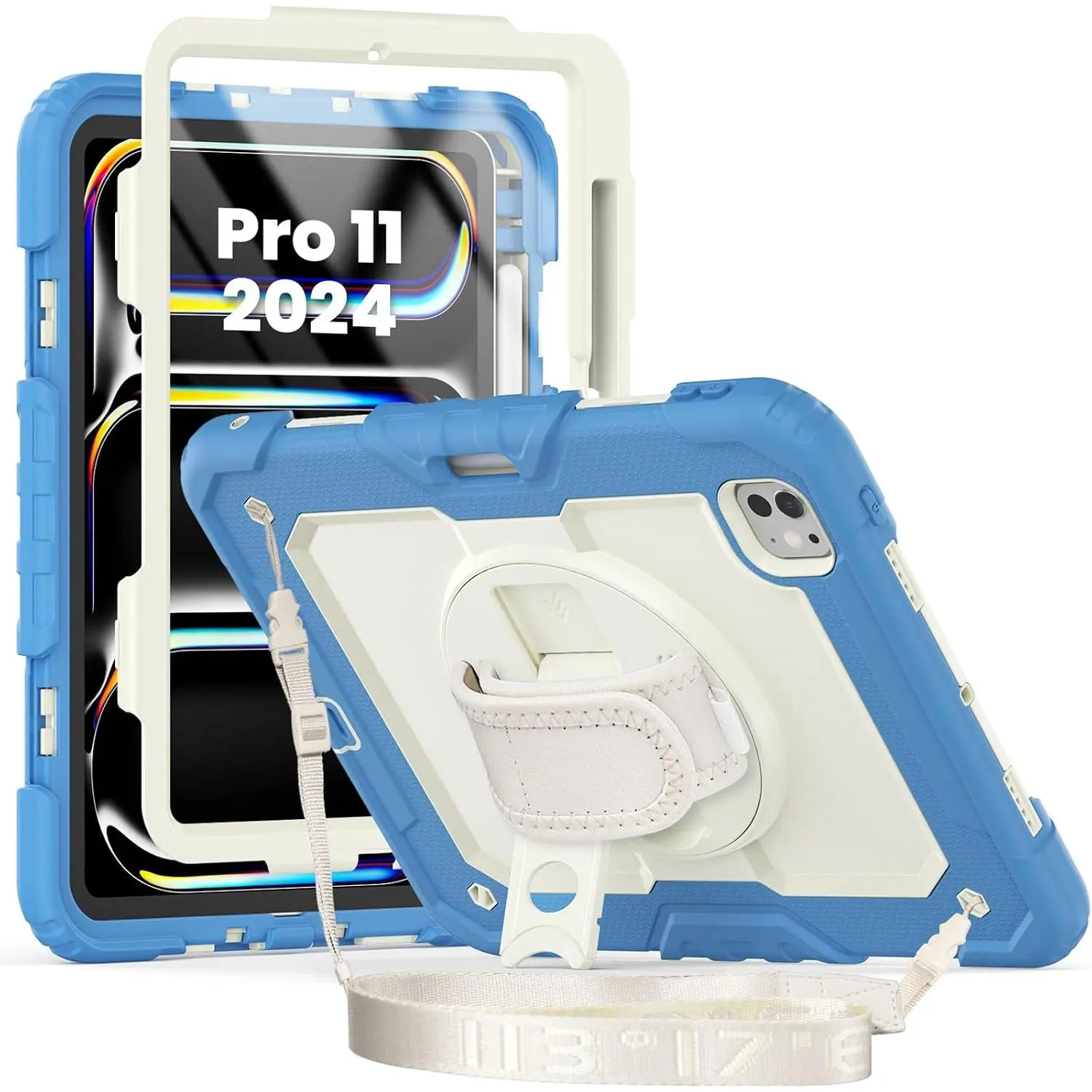 Shockproof Protective Rugged Tablet Case with Detachable Hard PC Shell & Screen Protector for iPad Pro 11-Inch 5th Gen (iPads 11" M4 2024, Model A2836/A2837/A3006) - Rotating Stand, Hand Holder, Handle, Tablet Accessories, Rotating Kickstand