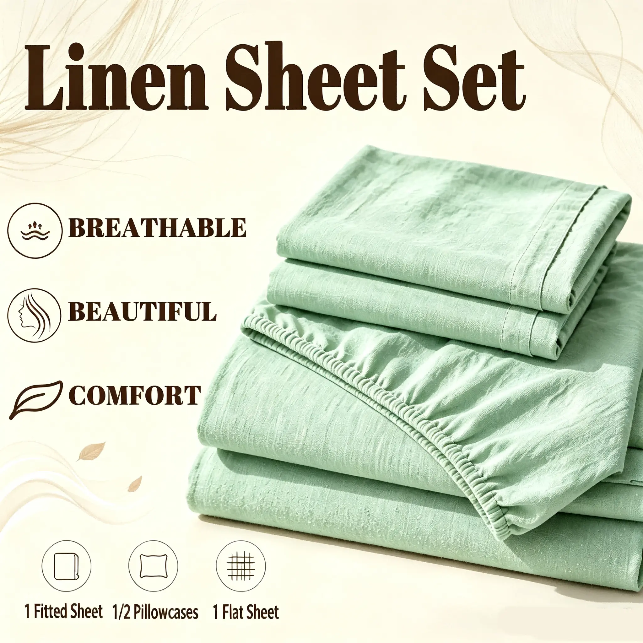 MUXHOMO Luxurious Linen Bed Sheet Set, Breathable & Cooling Bed Sheets with 16" Deep Pocket Fitted Sheet, Hotel-Quality Heathered Fabric, Moisture-Wicking & Temperature Regulating, Ultra-Soft & Durable for Hot Sleepers, All-Season, Vibrant Colorfast