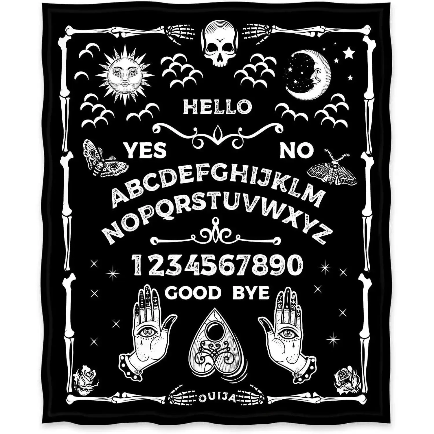 Ouija Board Gothic Flannel Blanket - Horror Decor, Couch Decor, Wrinkle Resistant, 40 x 30 Inches Multi-Size Throw for Halloween Collection, Movie Room, Microfiber Poly