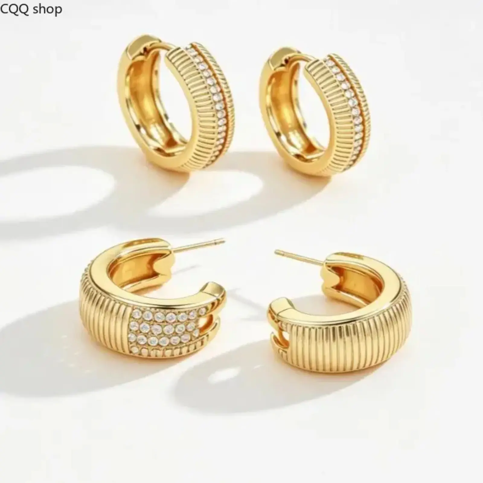 Women's 18K Gold Plated Shiny Cubic Zirconia Hoop Ear Buckles, 2-Pair Set Daily Costume Earrings 2026