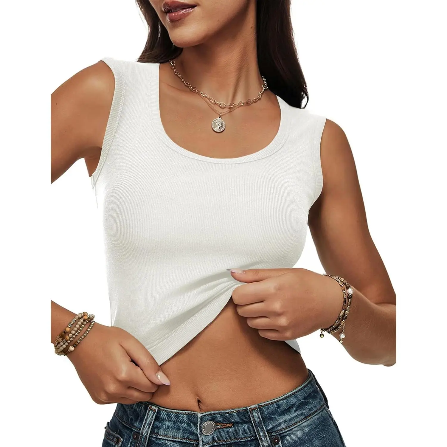 Women's Thick Viscose Ribbed Wide-Strap Buckle Garment, 2026 Summer Trendy Tight-Fit Cropped Sleeveless Chic Camisole, Dressy, Modest, Stretchy, Belt, Bra, Tank Tops, Top, Basic, Casual