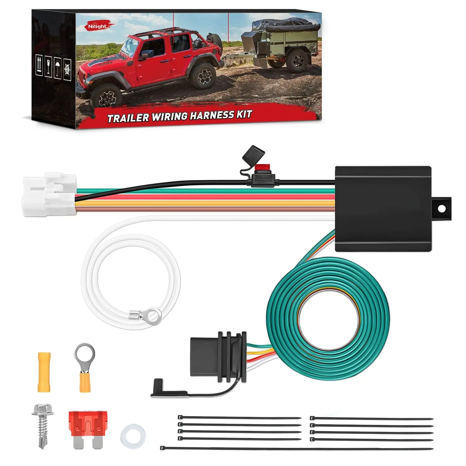 Nilight Custom 4-Pin Trailer Wiring Harness Kit 56040 - ABS Plastic, Plug-N-Play, 4-Pin Connector, 10A Fuse, Zip Tie, Built for Long-Lasting Use for 2009-2024 Subaru Forester, Outback, XV Crosstrek, Ascent Towing Setup, Durable, Easy Install