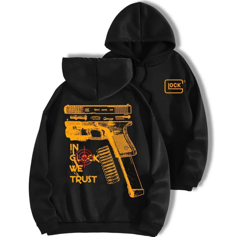 fall outfits In Glock We Trust Standard size Black Hoodie with Multicolor Design for Men and Women Classic Fit Menswear, Casual Top for Unisex Womenswear Sweatshirtshoodies men  hoodie bleach  design red bull  jumper jujutsu  kaisen  merch
