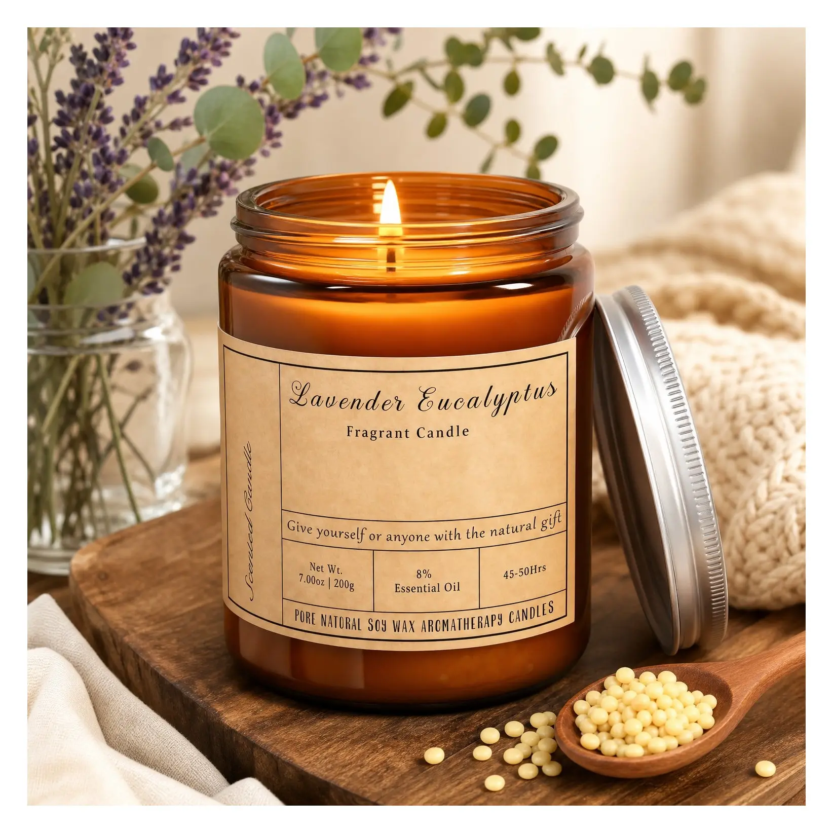 Lavender Eucalyptus Scented Candle, 7oz Non-Toxic Soy Wax Aromatherapy Candle for Stress Relief & Relaxation, Calming Home Scent, Birthday Gift for Women & MenGift