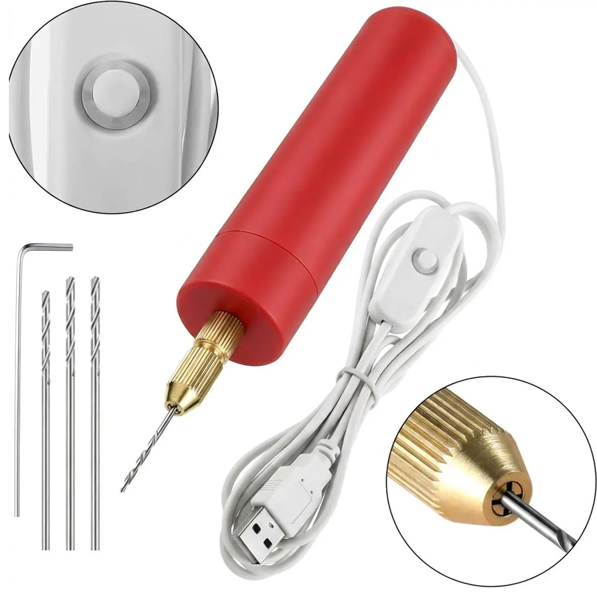 Micro Handheld Electric Drill Set – 1-1.2mm Mini Resin Drill Bits, USB Powered Pen-Style DIY Tool for Epoxy Resin Jewelry Keychain Polymer Clay, ABS Craft Drilling Kit with Wrench