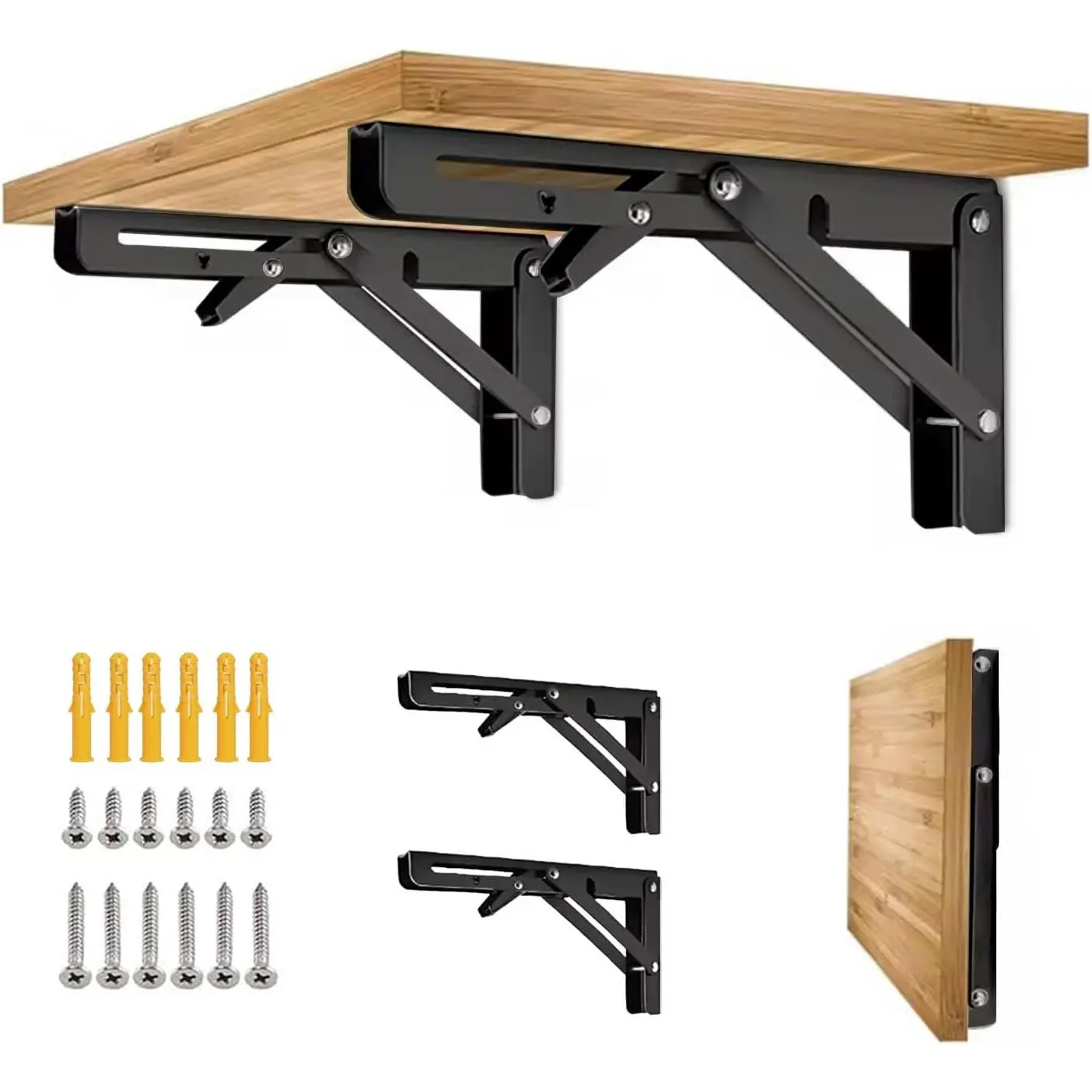 Folding Shelf Bracket 16 inch 2 count Wall Mounted Collapsible Shelves Brackets Heavy Duty Foldable Workbench Bracket DIY Wall Table Hinges for RV Countertop Extension Gargage Workstation Table Supports