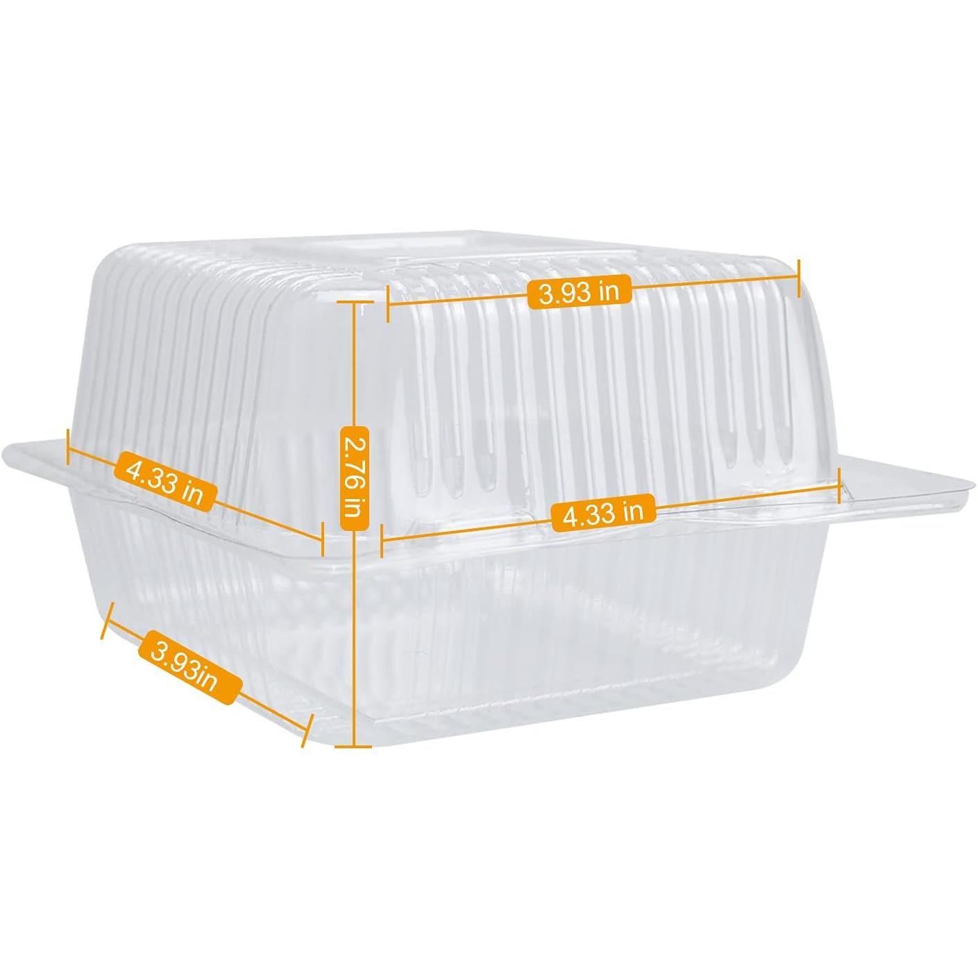 Clear Square Plastic Hinged  Containers, 50 count Cake Slice Containers, Disposable Clamshell Takeout Tray, 5.3x4.7x2.8 Inch