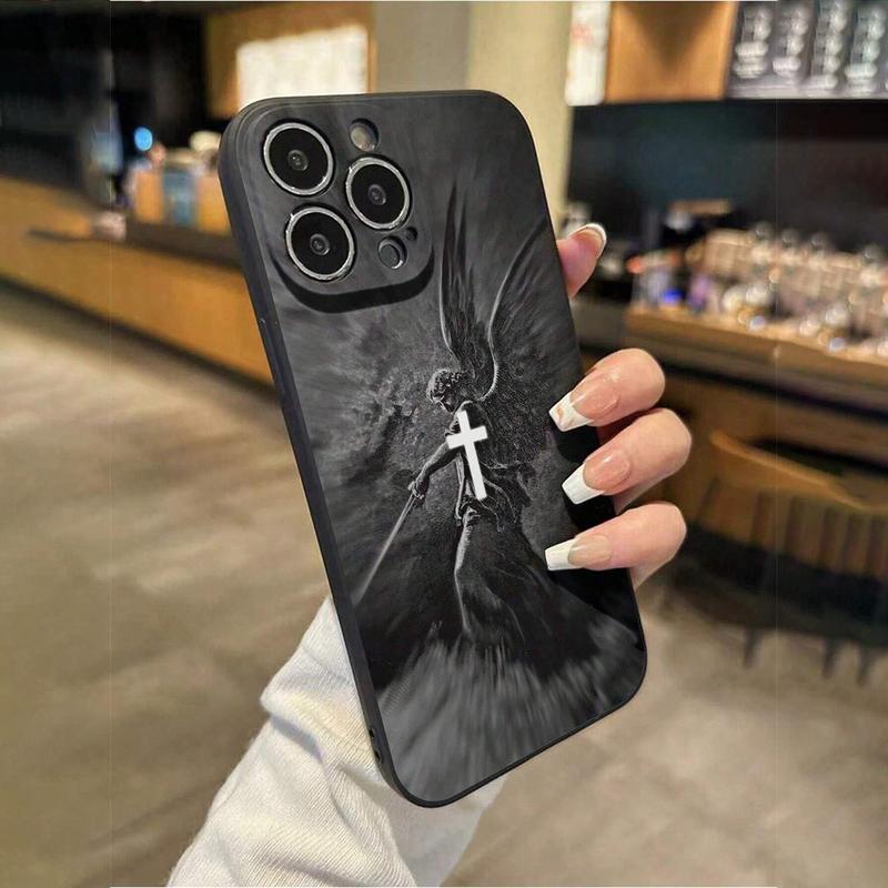 Case for iPhone 17 16 Pro Max 15 Plus 14 13 12 11  Air XS XR E Christian Aesthetics Cross Judgement Angel Cross Pattern Pocket-Friendly Shockproof Silicone Protective Cellphone Softcase Gift For Girls and Women