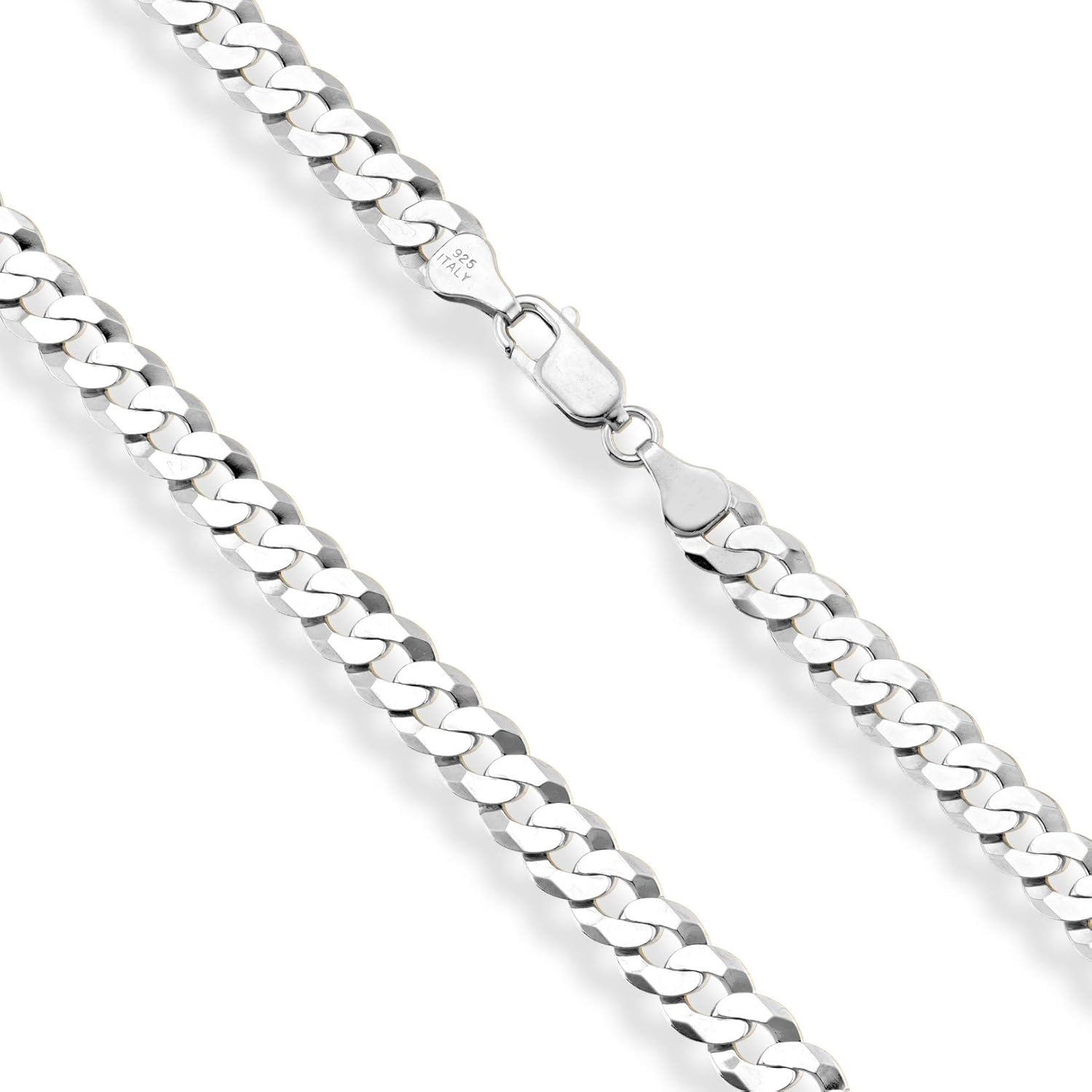 Solid 925 Sterling Silver Italian 7mm Diamond Cut Cuban Link Curb Chain Necklace for Men Women Solid 925 Sterling Silver Italian 7mm Diamond Cut Cuban Link Curb Chain Necklace for Men Women