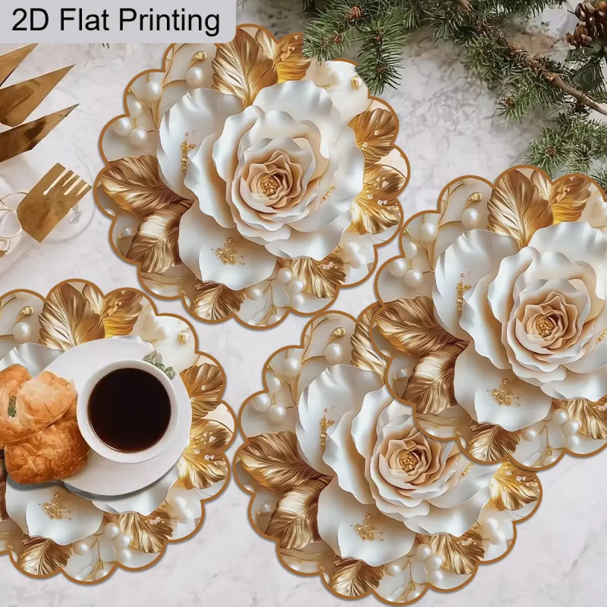 Floral Pattern Table Mats Set of Four, Durable & Stylish Kitchen Essentials, Suitable for Dining Table, Kitchen, Restaurant, Cafe and Home, Home Decor, Dining Accessories, Table Placemats