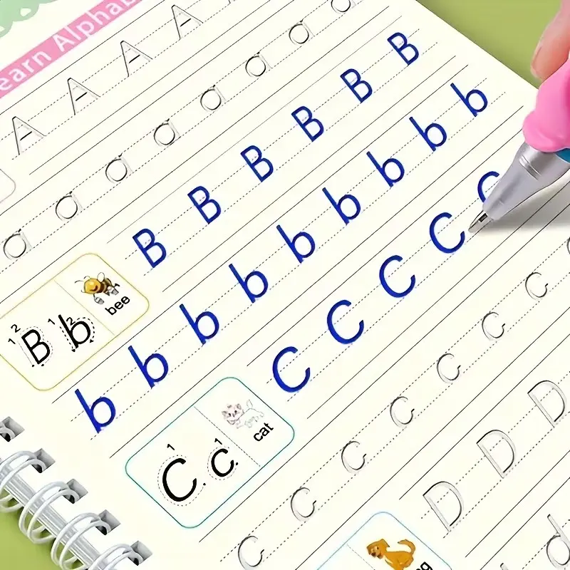 Reusable Thick Handwriting Practice Book, Includes Pen Holder, 10 Ink Cartridges, Magic Letter Template, Improves Writing Speed