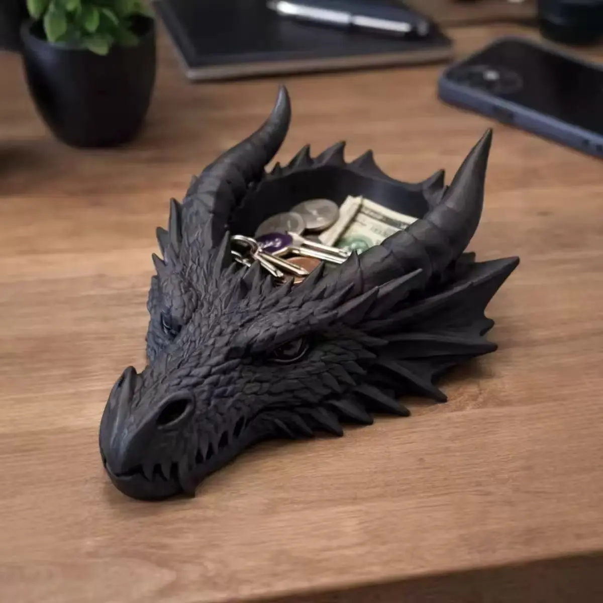 3D Gothic Dragon Head Jewelry Organizer Tray, Dark Theme Home Decorative Ring Necklace Holder, Stylish Storage Solution for Accessories