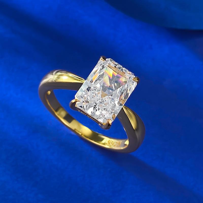 S925 Sterling Silver Ice Flower cut rectangular ring 7*10 8A cubic zirconia ring fashion jewelry accessory woman Girl promise ring springtok-353(50%)