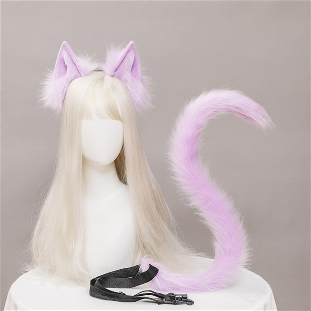 2Pcs/set Plush Cat Ears Tail Set Realistic Lolita Headband Cat Tail  Props Hand-made Simulation Animal Ears