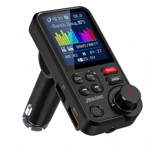 Wireless Car FM Transmitter with HD Microphone| 1.8inch Colorful screen hands-free calling| QC3.0 Fast Charging| Treble and Bass Adjustment| Compatible with CarPlay Car Music Player, Mobile Phone Car Bluetooth Adapter, In-Car Charging, Music Playback, Cig