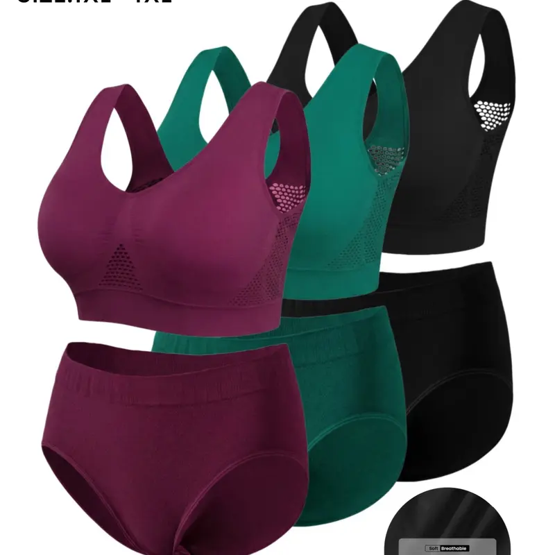 1/3 Sets Plus Size Women's Seamless Cami Sets with Wide Straps Bra No padding and Comfortable Mid-Rise Stretch Triangle Panties, Soft Skin-Friendly Loungewear for All Seasons,Daily & Sleep Wear,Basic Underwear Outfit