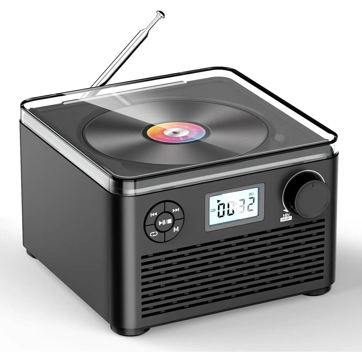 Portable CD Player with Speakers,  & FM Radio | Rechargeable Compact CD Boombox, MP3/USB/TF, Stereo Sound, Headphone Jack, Charger Included, /Outdoor