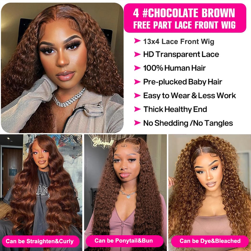 [NEW IN] Brown Chocolate Deep Wave Wigs Bling Hair 13x4 13x6 Hd Lace Frontal Human Hair Wig Colored Water Wave Lace Front Wig for Women Pre Plucked Clearence Sale TikTokShopStockUp