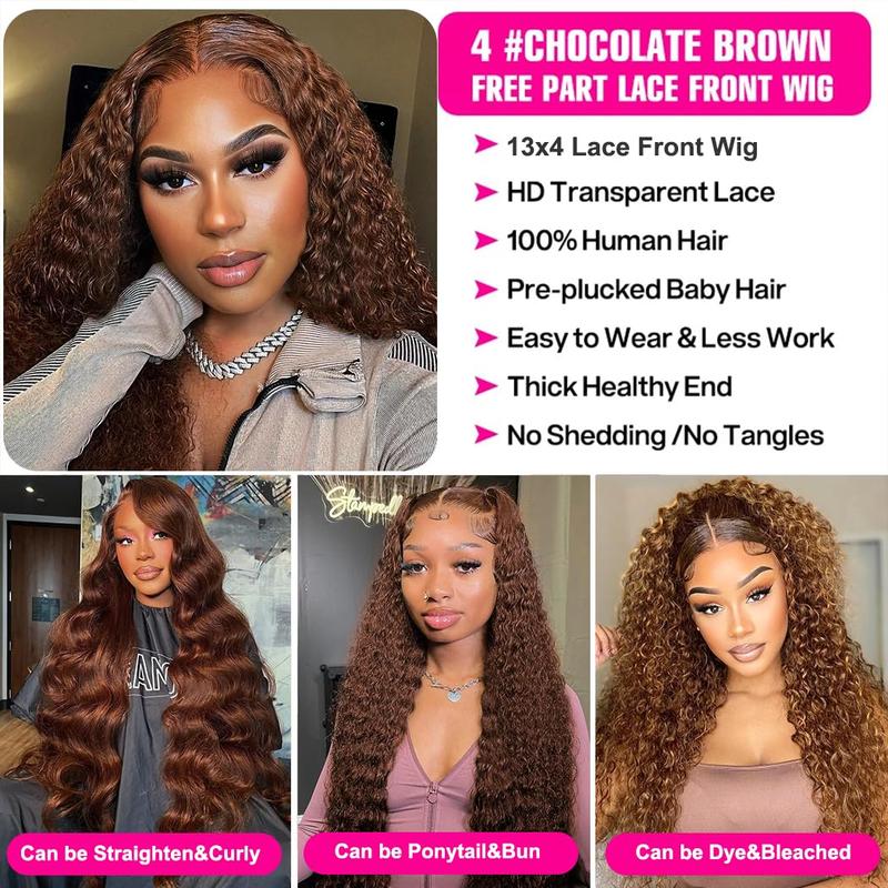[NEW IN] Brown Chocolate Deep Wave Wigs Bling Hair 13x4 13x6 Hd Lace Frontal Human Hair Wig Colored Water Wave Lace Front Wig for Women Pre Plucked Clearence Sale TikTokShopHolidayHaul