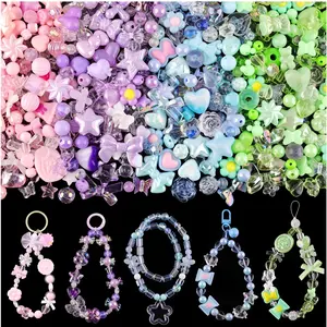 Cute Acrylic Beads Mix - 180-240pcs DIY Beads Assortment with Heart, Star, and Flower Shapes for Bracelets, Keychains & Jewelry Making
