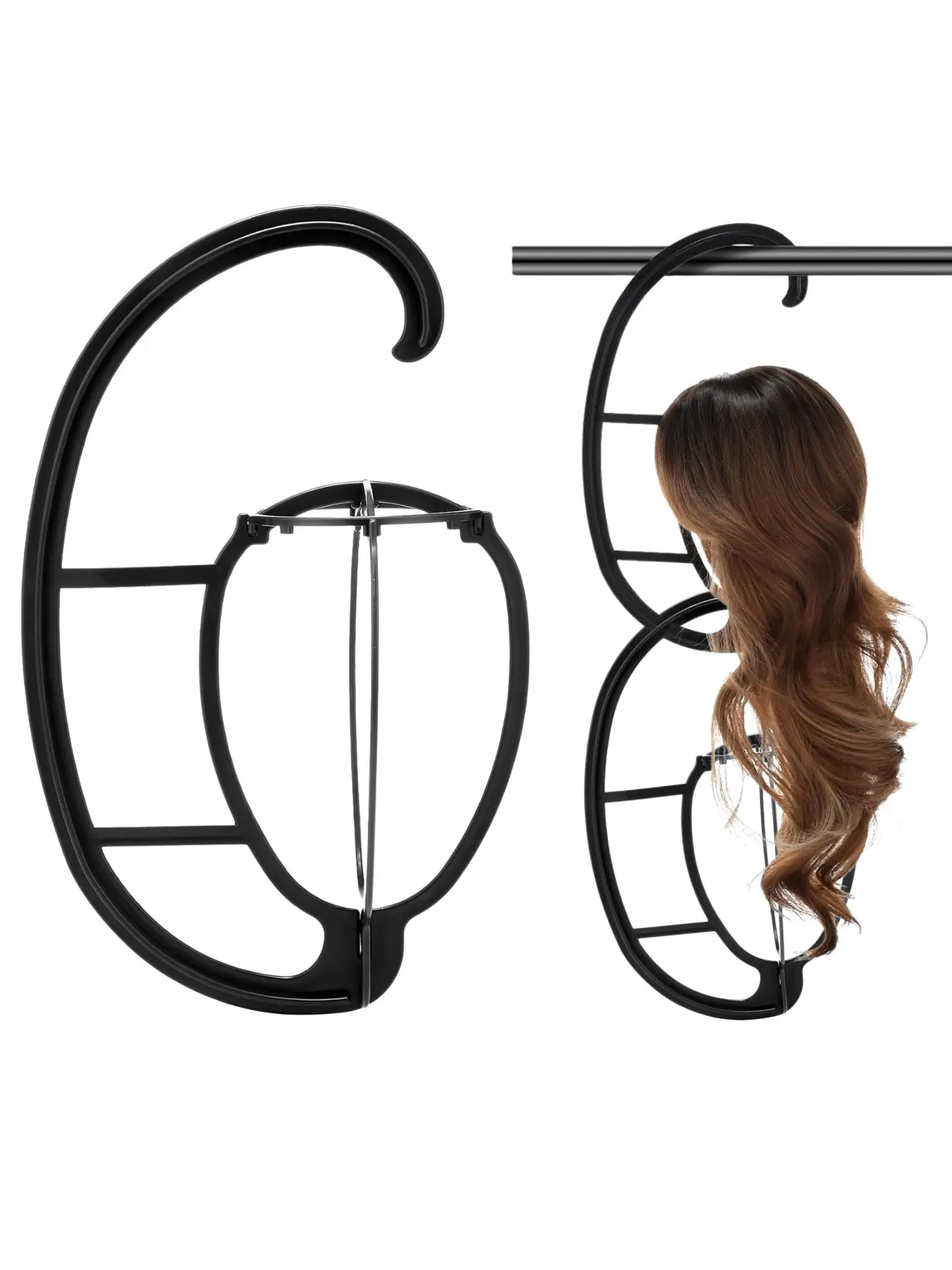 3PCS hanging wig stands, can be hung on the wall, door, or in the wardrobe, portable and foldable stands, can hang multiple hats and wigs, suitable for drying, displaying wigs, traveling, and organizing.