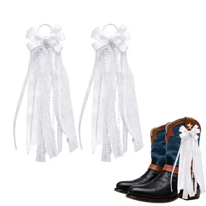 Ribbon Bow Martin Boot Bows,  White Buffalo  Boot Accessories with Glitter  Lace, Decorative Footwear Attachments for Fashion Boots, Elegant Charms