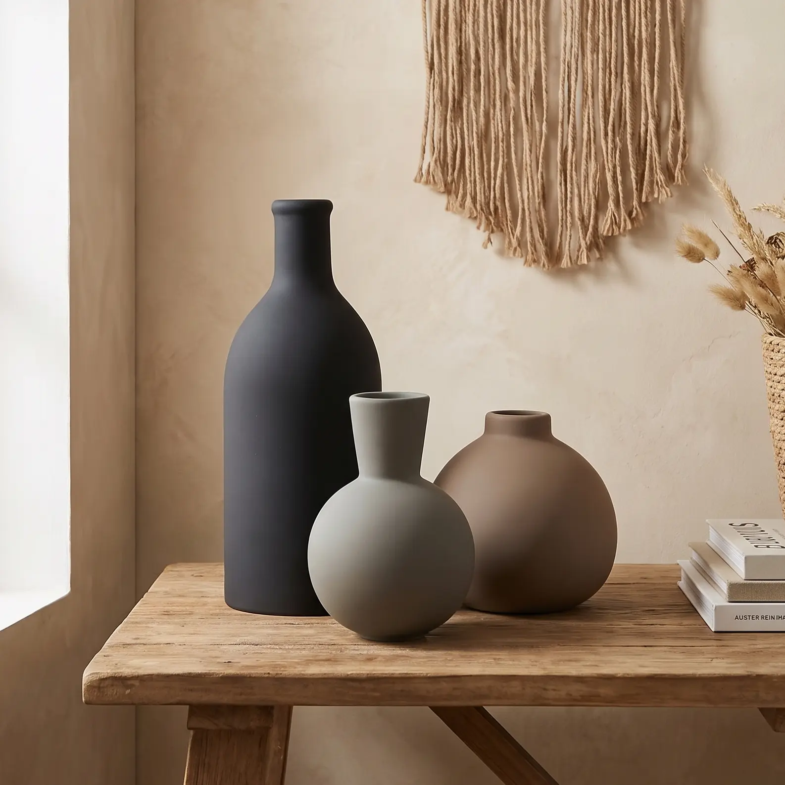 Ceramic Vase Set of 3, Vases Home Decor Rustic Farmhouse Decor Pottery Vases for Bouquet Pampas Grass Dried Fresh Flowers, Living Room, Kitchen, Bedroom, Bathroom, Entryway Mantel, Decor -Multicolor