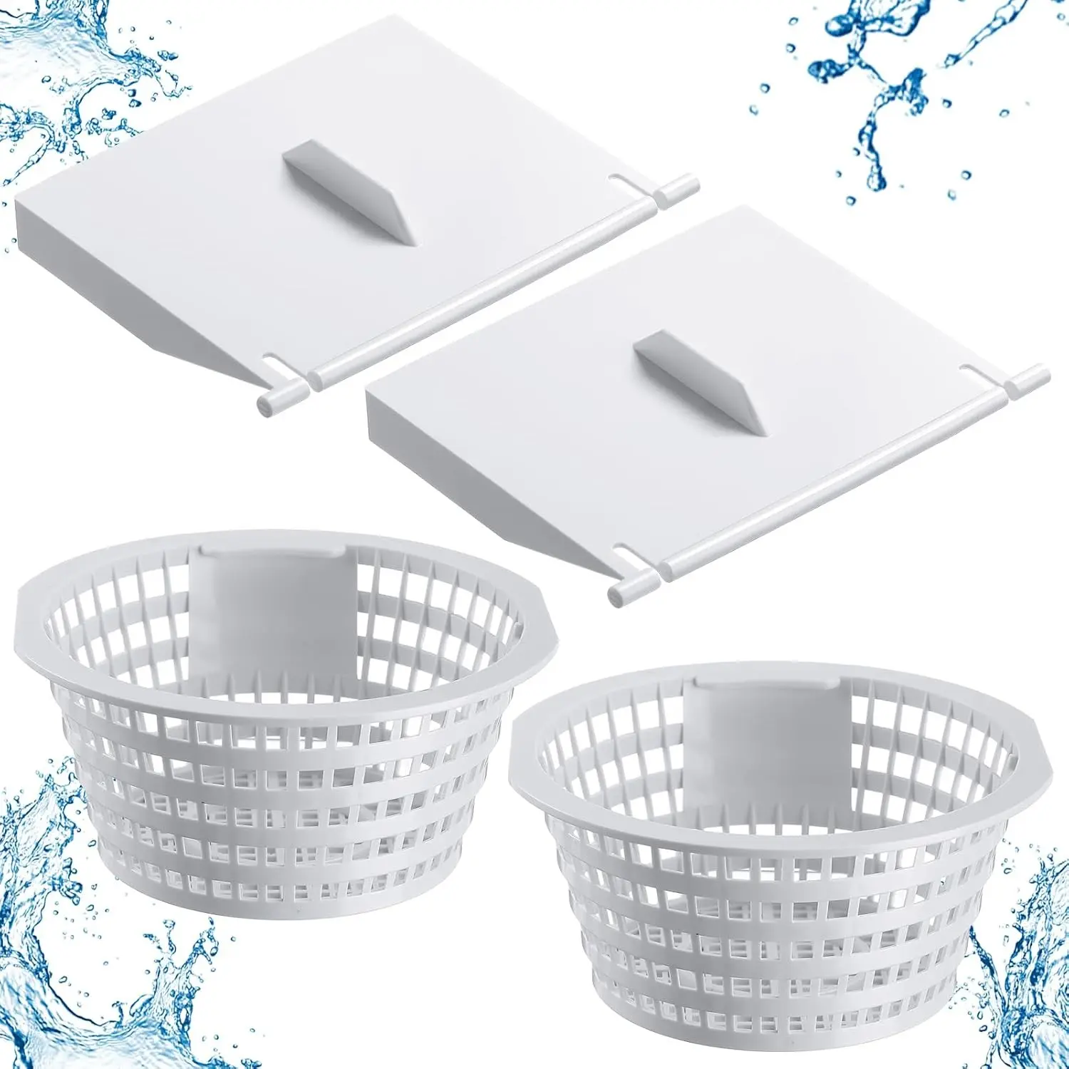 2 Pack 8926 Skimmer Replacement Weir Door Flap and 2 Pack 8928 Pool Skimmer Basket for Above Ground and in Ground Swimming Pool Replacement Parts