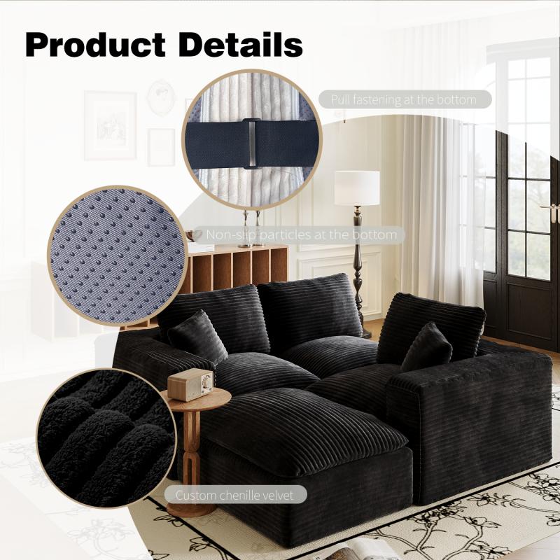 108" Cloud Sectional Couch with L-Shape Chaise, Left-right interchangeable,Modern Modular Sofa with Deep Seat, Upholstered Couches for Living Room Bedroom,No Assembly Required, Soft Plush Corduroy Fab