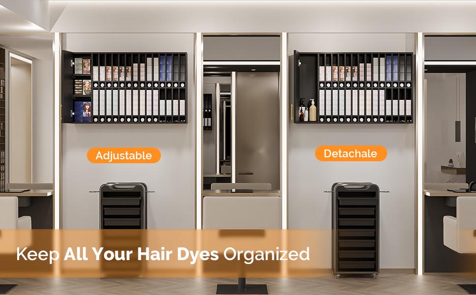 OmySalon Wall Mounted Salon Station, Cabinet with Hair Color Rack, Salon Color Rack Organizer with Adjustable Shelves, Barber Hair Dye Display for Hair Stylist