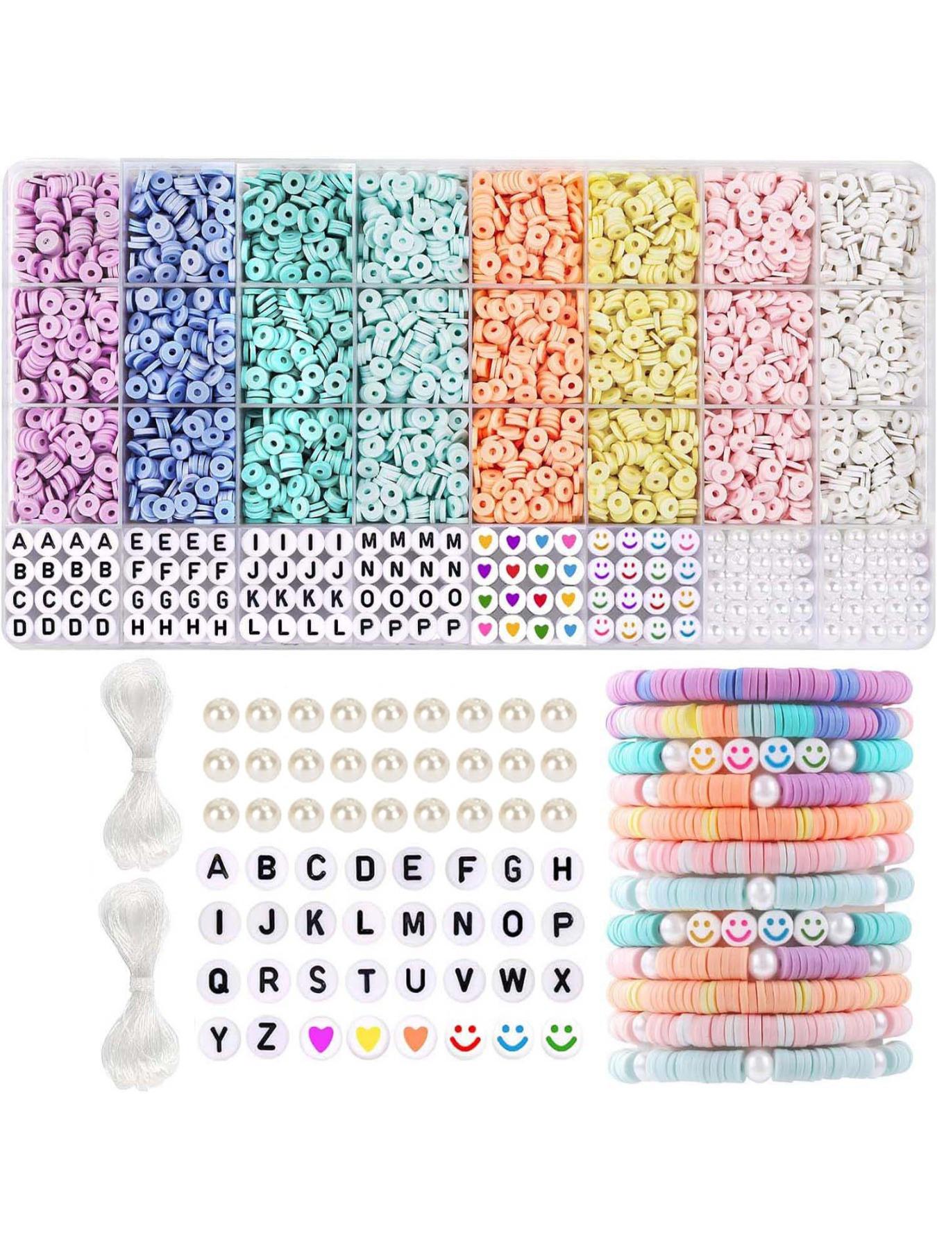 Random Color Clay Beads Bracelet Making Kit, Valentine's Day Gift, Cute Colorful Beads & Letter Beads & Heart Beads & Elastic Thread, Diy Jewelry Making for Bracelet & Necklace