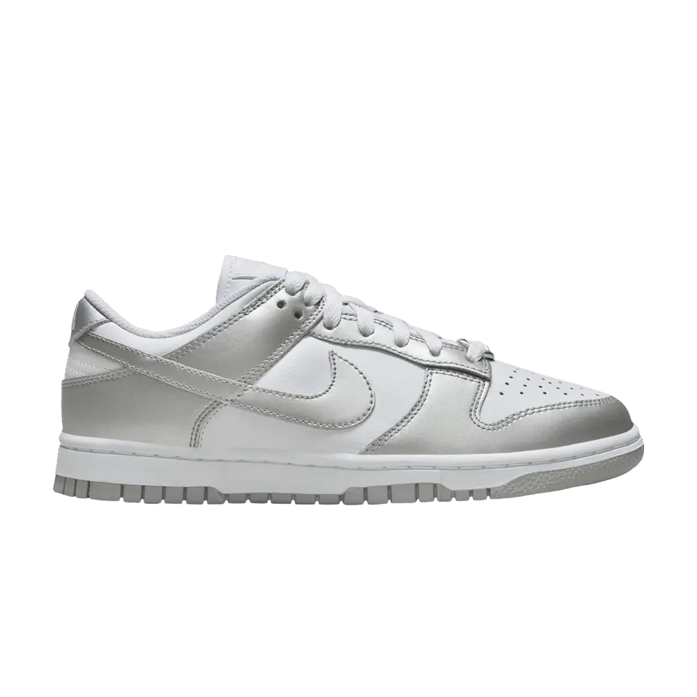 Nike Womens Dunk Low 'Metallic Silver' (women's sizes) White/Metallic Silver/Blue Joy sneakers FV1311 100