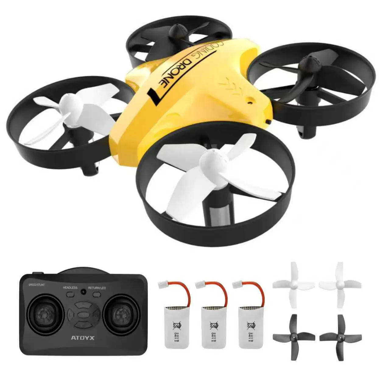 Mini Drone for Kids & Beginners, Indoor RC Nano Helicopter Quadcopter with Auto Hovering,3D Flips,Portable Hand Operated, Birthday＆ Children's Day Gift for Boys and Girls,Headless Mode & Remote Control,Yellow.4-blade design-ATOYX