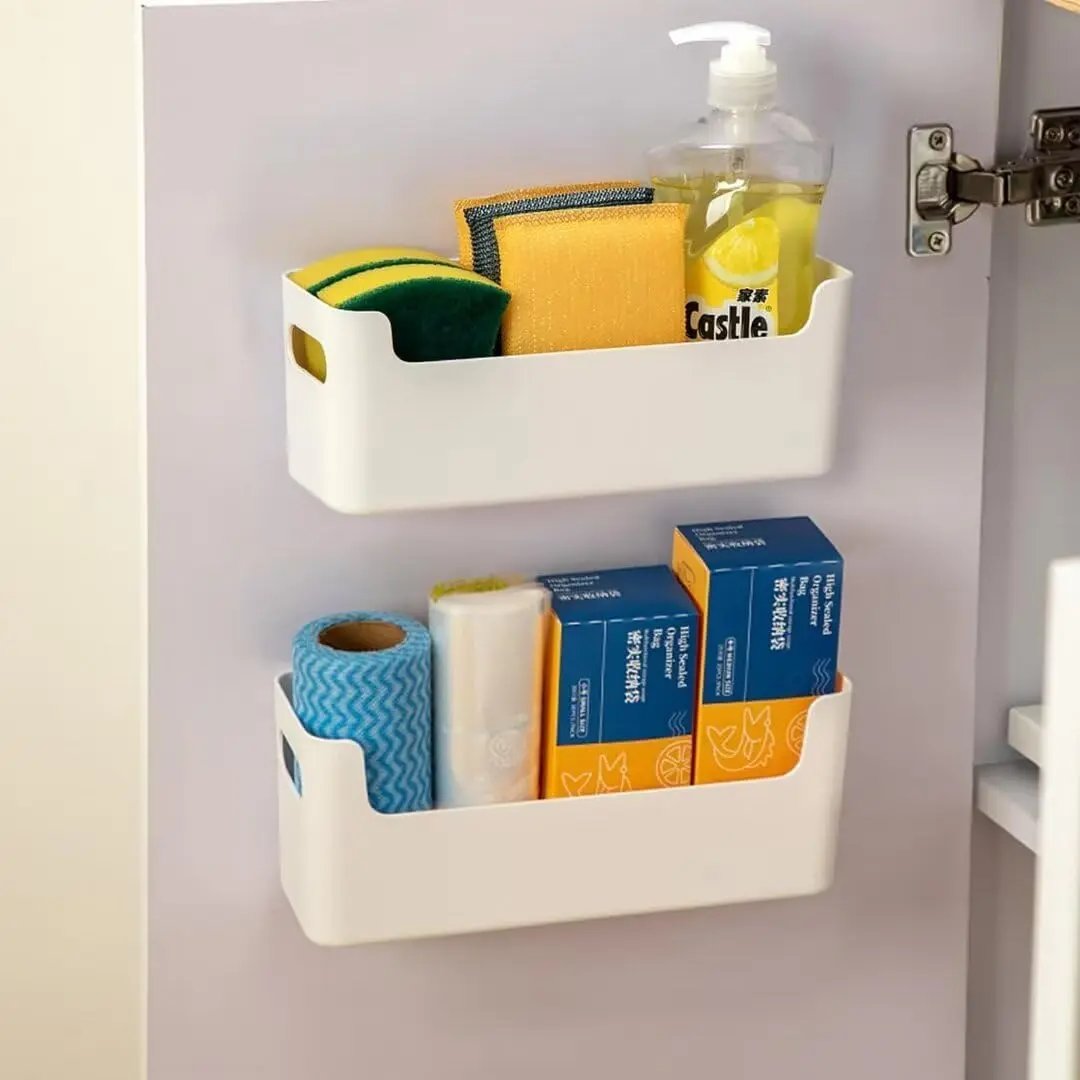 2 Pcs Kitchen Cabinet Door Organizer,Adhesive Mount Inside Cabinet Door Storage,Under Sink Door Storage Shelf  Kitchen,Bathroom,Office,Garage,Craft Room(White)