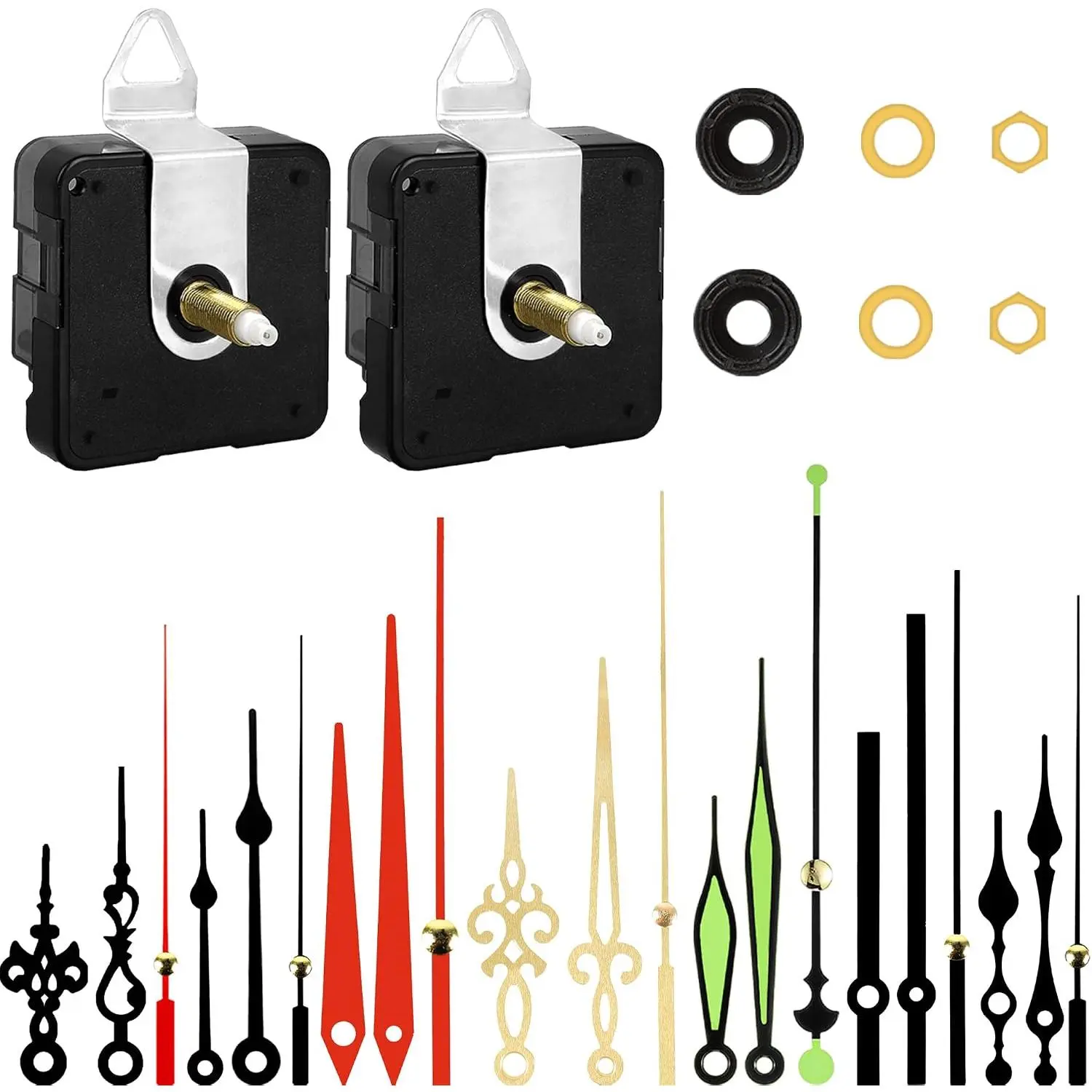 2 count High Torque Quartz Clock Movement Mechanism  Clock Kit with 7 Different Pairs of Hands Clock for DIY Handicrafts Repair Clock  Shaft Lengths 22mm