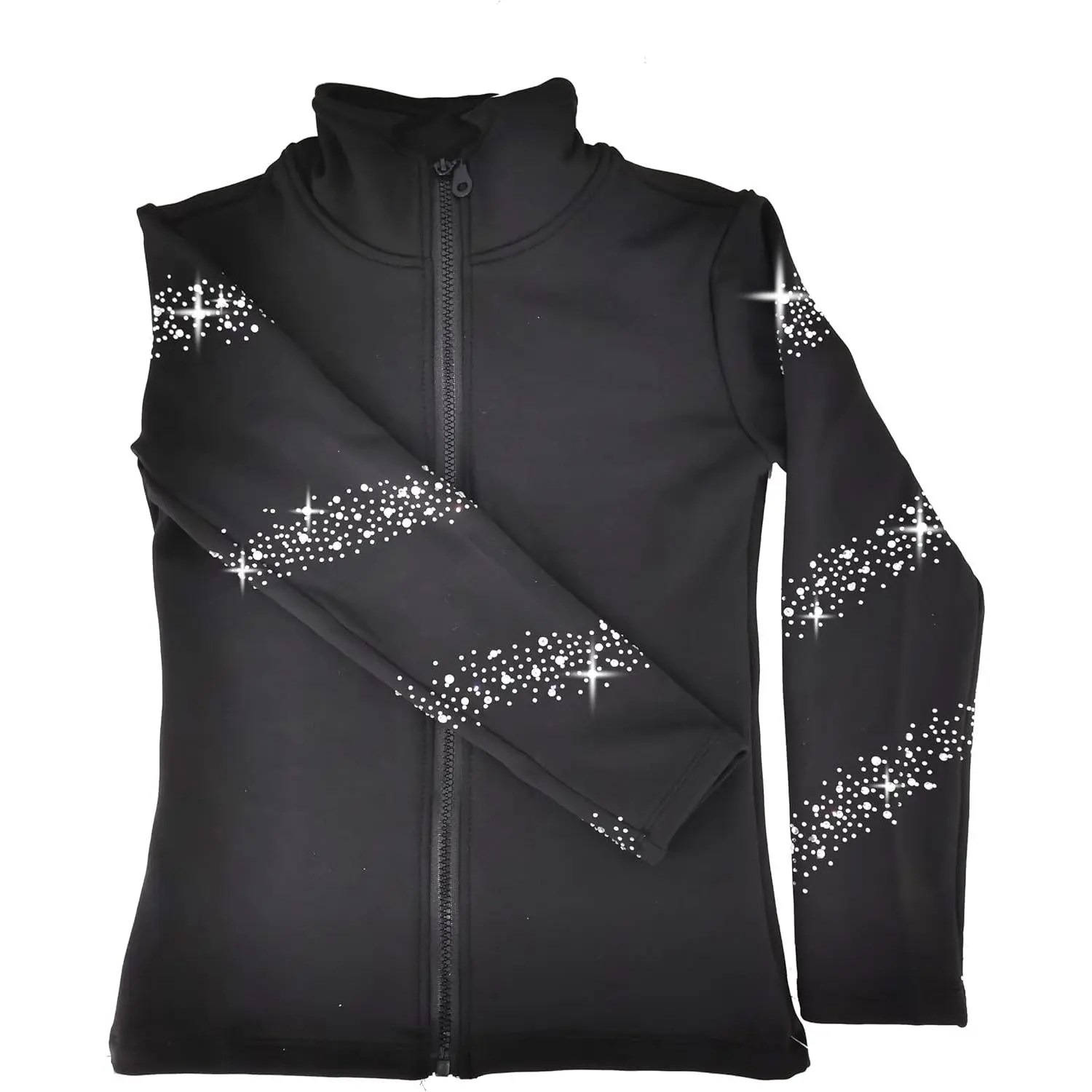 Girl's Black Ice Figure Skating Training Jacket with Sparkling Rhinestone Plush Premium Skating Training Clothes