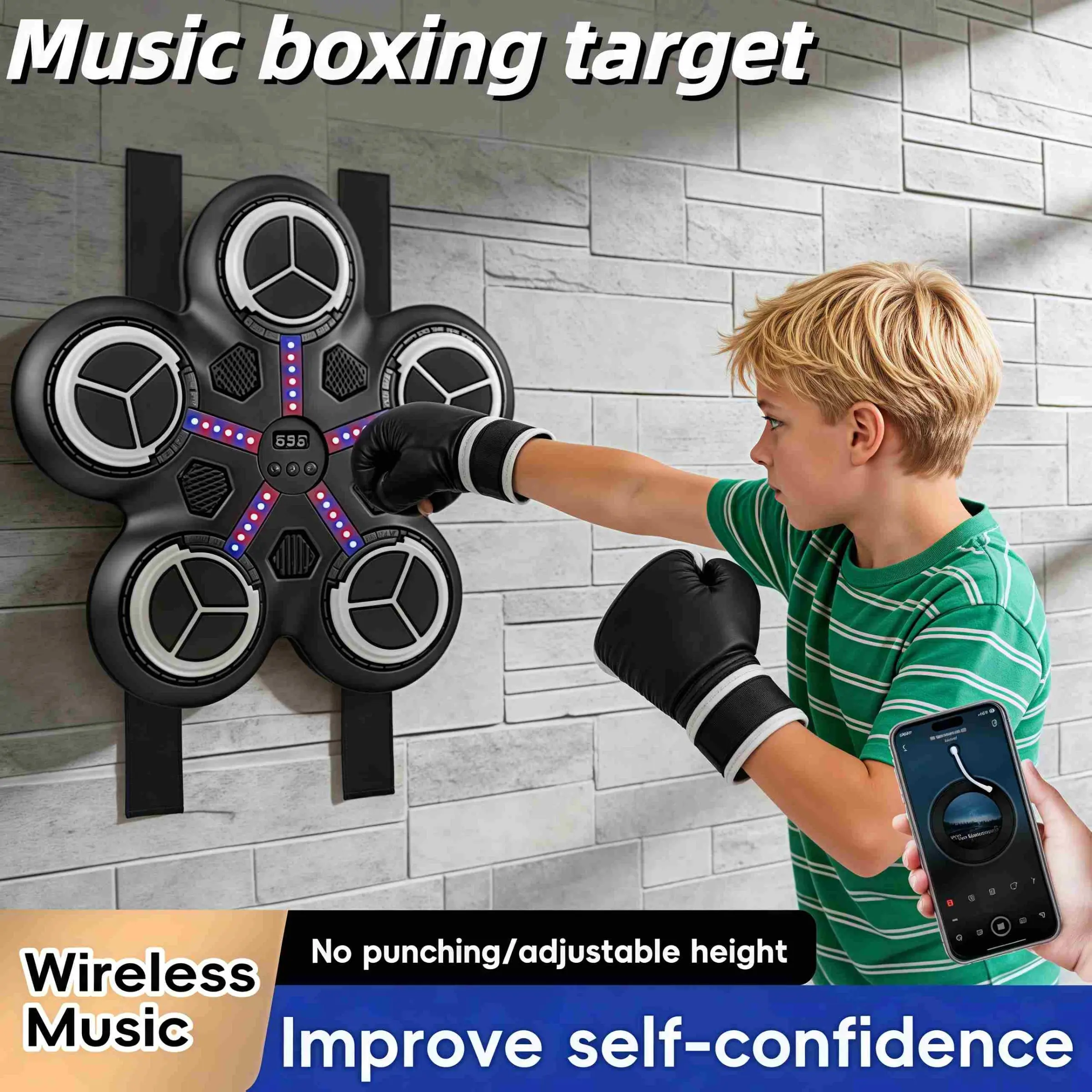 Bluetooth-compatible Smart Music Boxing Machine, Fitness Stress Relief, Reaction Training, Wall-Mounted, Bluetooth-compatible Music, Force Feedback, Ages 3+, Home Use, Gift Idea