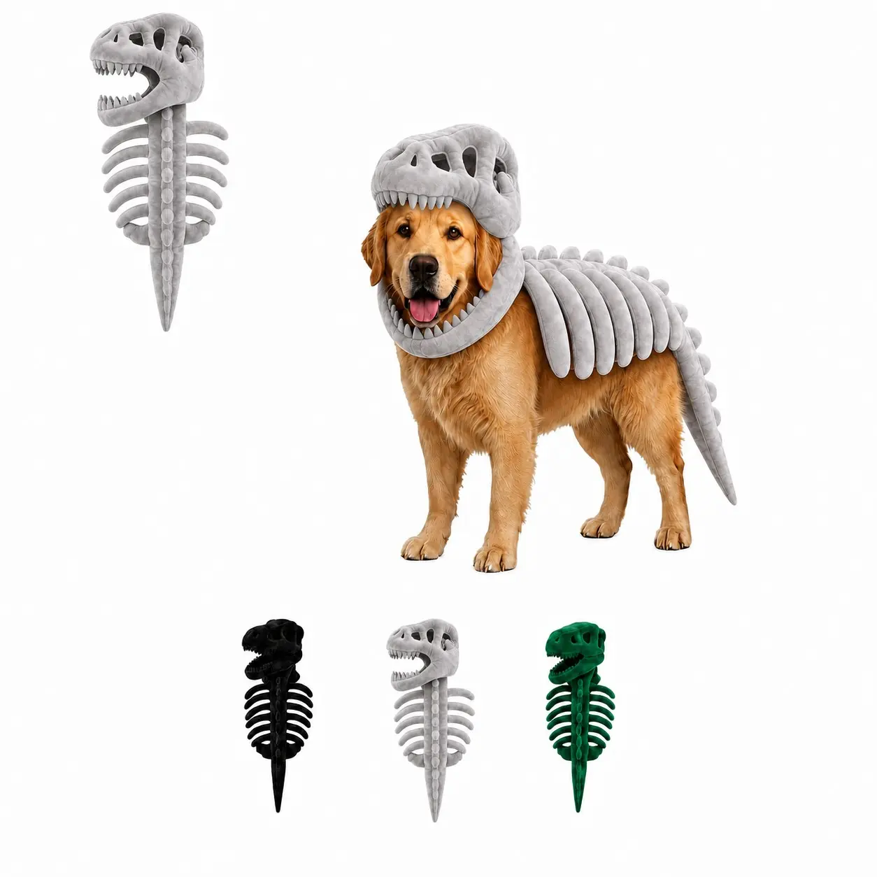 Pet Halloween Dog Costume with Dinosaur Skeleton, Realistic 3D Dinosaur Bone, Plush Pet Hat Costume, Large Dog Role Play Dress