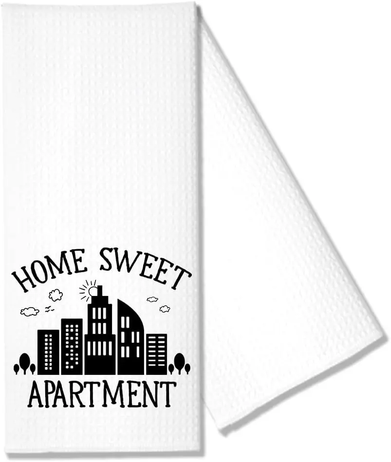 Home Sweet Apartment Kitchen Towels, Funny Kitchen Towels, Microfiber White Towel, Sweet Housewarming Gifts, New Apartment Present, for Mom Aunt Neighbor