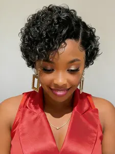 13x4x1 Side Part Pixie Cut Deep Curly Lace Front Wig, Short Human Hair Wig for Women, Natural Look, Stylish and Comfortable