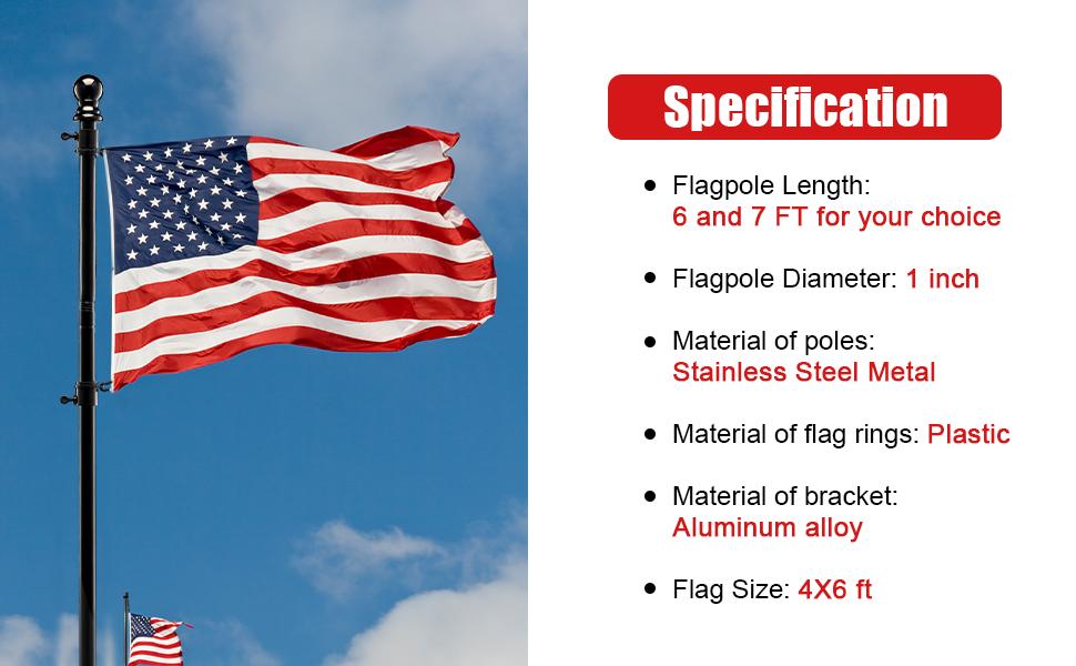 Flag with Pole for Outside - 6FT Tangle Free Flagpole Kit,4x6FT Embroidered Stars US Flag, 2 Position Mounting Holder for, Front Porch, Patriotic Display Flag with Pole for Outside - 6FT Tangle Free Flagpole Kit,4x6FT Embroidered Stars US Flag, 2 Position Mounting Holder for, Front Porch, Patriotic Display